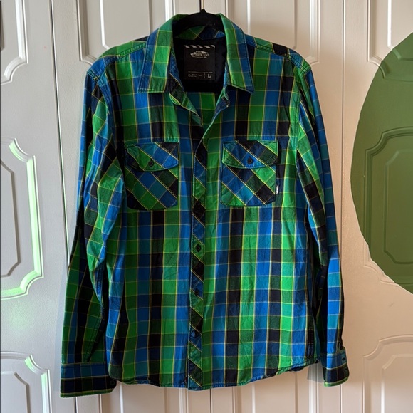 Men's L Vans “off the wall” Green and Blue Plaid Shirt - Picture 1 of 7
